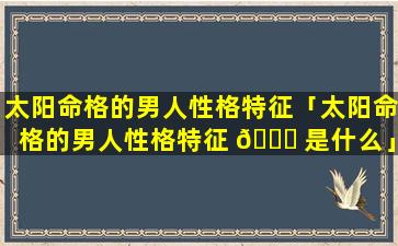 太阳命格的男人性格特征「太阳命格的男人性格特征 🐘 是什么」